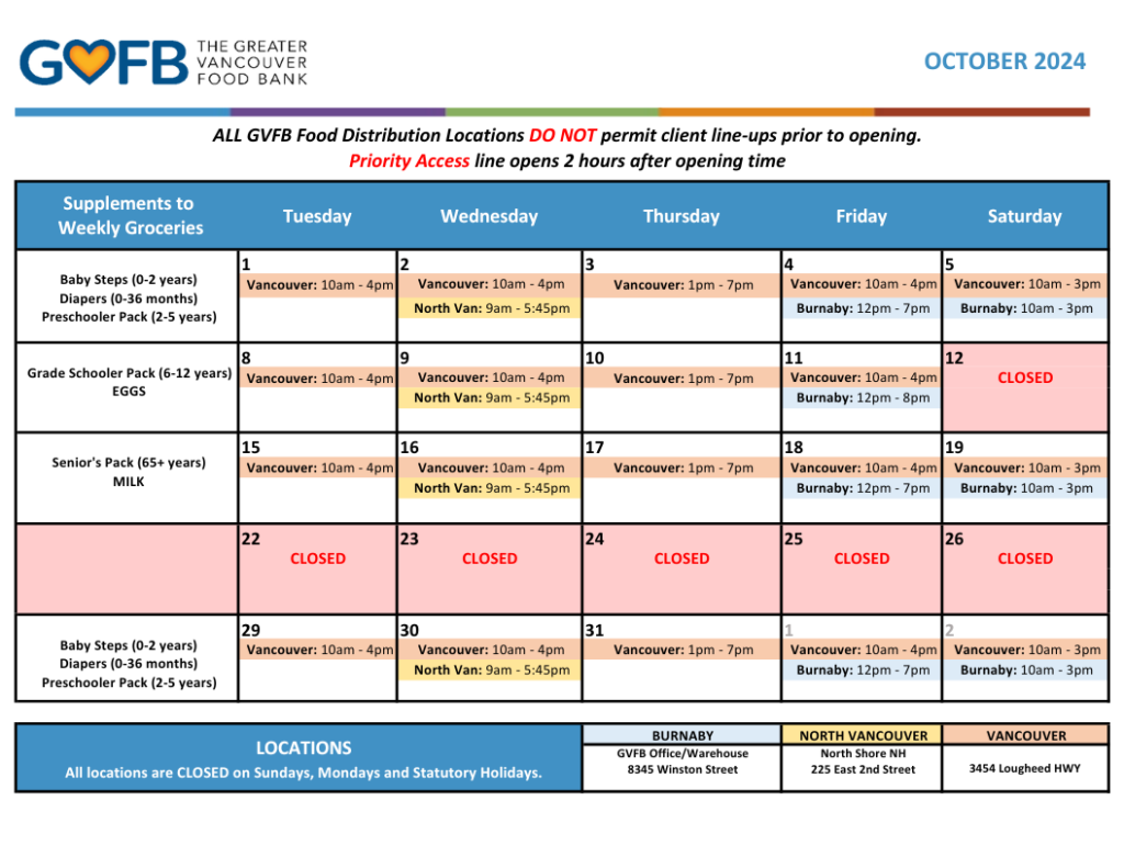 Locations and Schedule | Greater Vancouver Food Bank