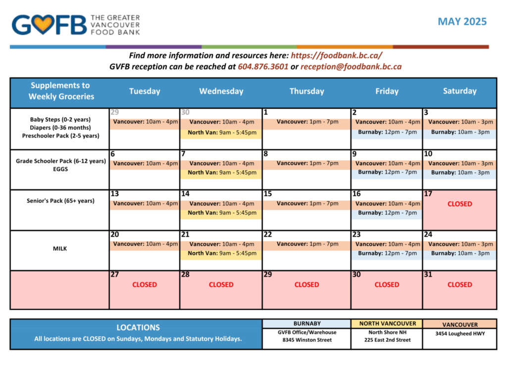 Locations and Schedule | Greater Vancouver Food Bank